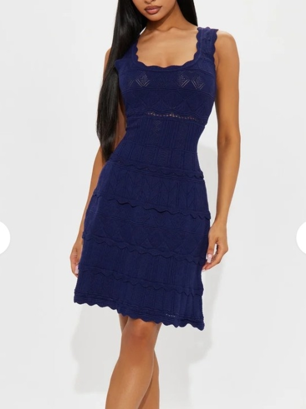 Fashion Nova Navy Scalloped Knit Mini Dress